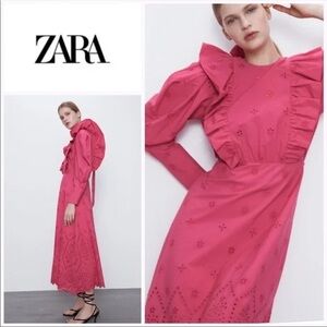 NEW Zara Fuchsia Long Sleeve Dress with Ruffles
